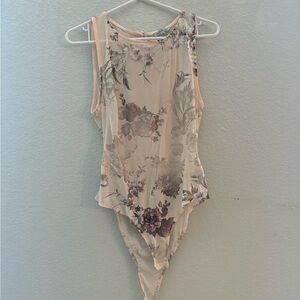 Floral Sleeveless Bodysuit - Cream and Purple